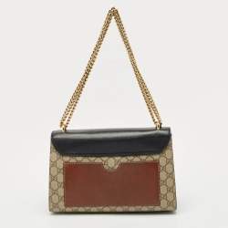 Pre Owned Gucci Beige/Black GG Supreme Canvas and Leather Medium Padlock Shoulder Bag