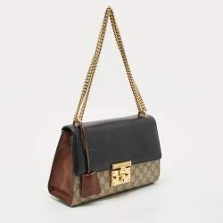 Pre Owned Gucci Beige/Black GG Supreme Canvas and Leather Medium Padlock Shoulder Bag