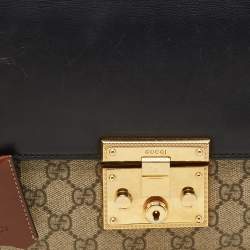 Pre Owned Gucci Beige/Black GG Supreme Canvas and Leather Medium Padlock Shoulder Bag