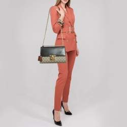 Pre Owned Gucci Beige/Black GG Supreme Canvas and Leather Medium Padlock Shoulder Bag