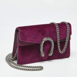 Pre Owned Gucci Purple Velvet and Leather Super Mini Dionysus Crystals Shoulder Bag