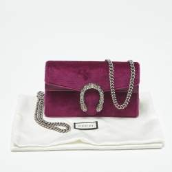 Pre Owned Gucci Purple Velvet and Leather Super Mini Dionysus Crystals Shoulder Bag