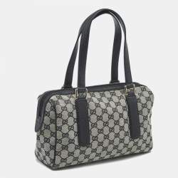 Pre Owned حقيبة غوتشي بوسطن جلد وكانفاس GG سوداء