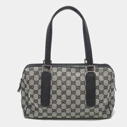 Pre Owned حقيبة غوتشي بوسطن جلد وكانفاس GG سوداء