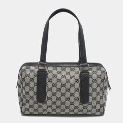 Pre Owned حقيبة غوتشي بوسطن جلد وكانفاس GG سوداء
