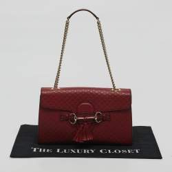 Pre Owned Gucci Red Microguccissima Leather Medium Emily Chain Shoulder Bag