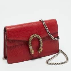 Pre Owned Gucci Red Leather Mini Dionysus Chain Bag