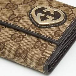 Pre Owned Gucci Beige/Brown GG Canvas Lovely Heart Continental Wallet