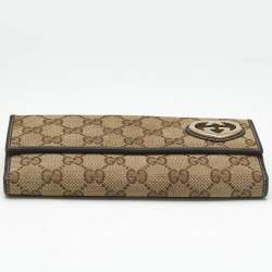 Pre Owned Gucci Beige/Brown GG Canvas Lovely Heart Continental Wallet