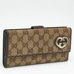 Pre Owned Gucci Beige/Brown GG Canvas Lovely Heart Continental Wallet