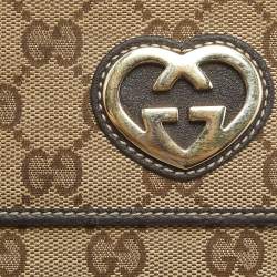 Pre Owned Gucci Beige/Brown GG Canvas Lovely Heart Continental Wallet
