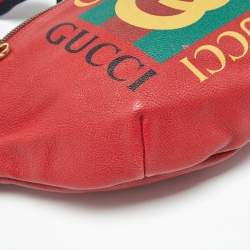 Pre Owned Gucci Red Leather Logo Web Belt Bag