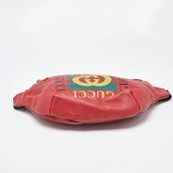 Pre Owned Gucci Red Leather Logo Web Belt Bag