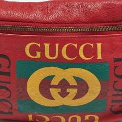 Pre Owned Gucci Red Leather Logo Web Belt Bag