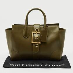 Pre Owned Gucci Olive Green Leather Lady Buckle Tote