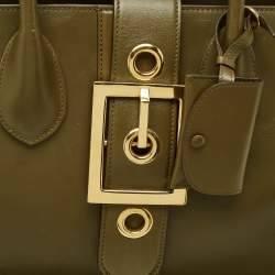 Pre Owned Gucci Olive Green Leather Lady Buckle Tote
