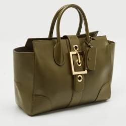 Pre Owned Gucci Olive Green Leather Lady Buckle Tote