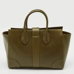 Pre Owned Gucci Olive Green Leather Lady Buckle Tote