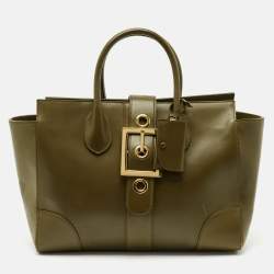 Pre Owned Gucci Olive Green Leather Lady Buckle Tote