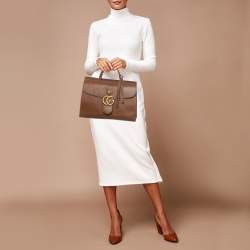 Pre Owned Gucci Brown Leather Medium GG Marmont Animalier Top Handle Bag