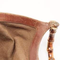 Pre Owned Gucci Brown Canvas Bamboo Handle Hobo