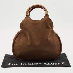 Pre Owned Gucci Brown Canvas Bamboo Handle Hobo