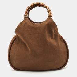 Pre Owned Gucci Brown Canvas Bamboo Handle Hobo
