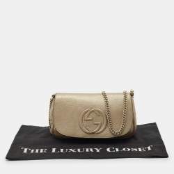 Pre Owned Gucci Beige Leather Soho Flap Chain Shoulder Bag