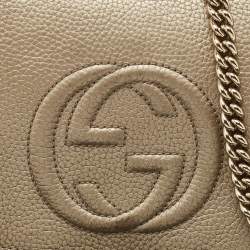 Pre Owned Gucci Beige Leather Soho Flap Chain Shoulder Bag