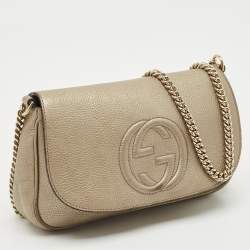 Pre Owned Gucci Beige Leather Soho Flap Chain Shoulder Bag