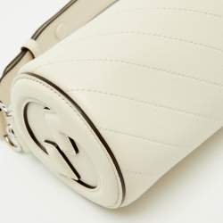 Pre Owned Gucci White Diagonal Quilted Leather Mini Blondie Bag