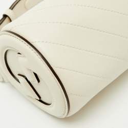 Pre Owned Gucci White Diagonal Quilted Leather Mini Blondie Bag