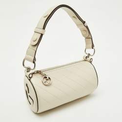 Pre Owned Gucci White Diagonal Quilted Leather Mini Blondie Bag