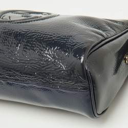 Pre Owned Gucci Navy Blue Patent Leather Soho Cosmetic Pouch Clutch