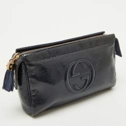 Pre Owned Gucci Navy Blue Patent Leather Soho Cosmetic Pouch Clutch