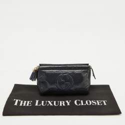 Pre Owned Gucci Navy Blue Patent Leather Soho Cosmetic Pouch Clutch