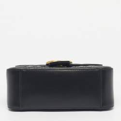 Pre Owned Gucci Black Matelassé Leather Mini GG Marmont Top Handle Bag