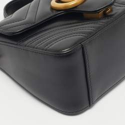 Pre Owned Gucci Black Matelassé Leather Mini GG Marmont Top Handle Bag