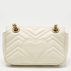 Pre Owned Gucci Off White Matelassé Leather Mini GG Marmont Shoulder Bag