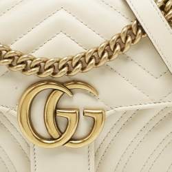 Pre Owned Gucci Off White Matelassé Leather Mini GG Marmont Shoulder Bag