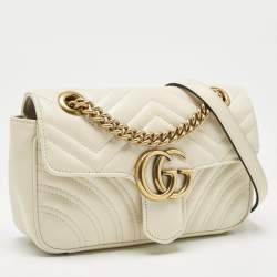Pre Owned Gucci Off White Matelassé Leather Mini GG Marmont Shoulder Bag