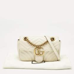Pre Owned Gucci Off White Matelassé Leather Mini GG Marmont Shoulder Bag