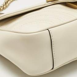 Pre Owned Gucci Off White Matelassé Leather Mini GG Marmont Shoulder Bag