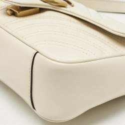 Pre Owned Gucci Off White Matelassé Leather Mini GG Marmont Shoulder Bag