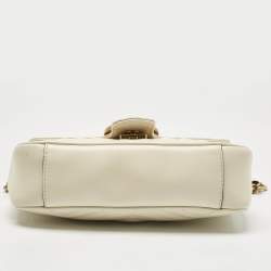 Pre Owned Gucci Off White Matelassé Leather Mini GG Marmont Shoulder Bag