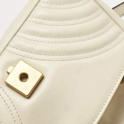 Pre Owned Gucci Off White Matelassé Leather Mini GG Marmont Shoulder Bag