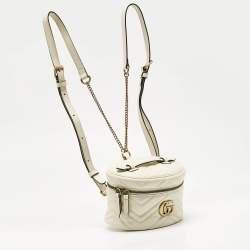 Pre Owned Gucci Off White Matelassé Leather GG Marmont Vanity Case Backpack