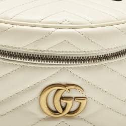 Pre Owned Gucci Off White Matelassé Leather GG Marmont Vanity Case Backpack