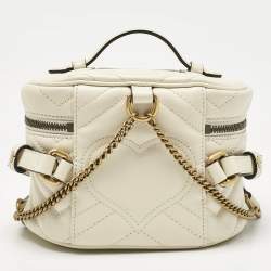 Pre Owned Gucci Off White Matelassé Leather GG Marmont Vanity Case Backpack