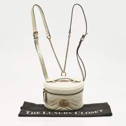 Pre Owned Gucci Off White Matelassé Leather GG Marmont Vanity Case Backpack